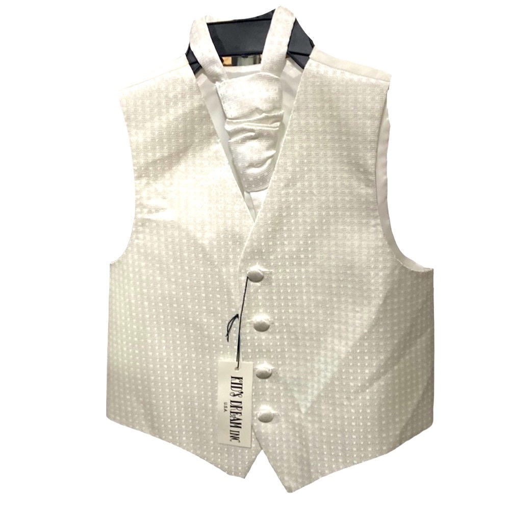 Kids Dream Ivory Square Pattern Vest Tie Set Boys and Youth